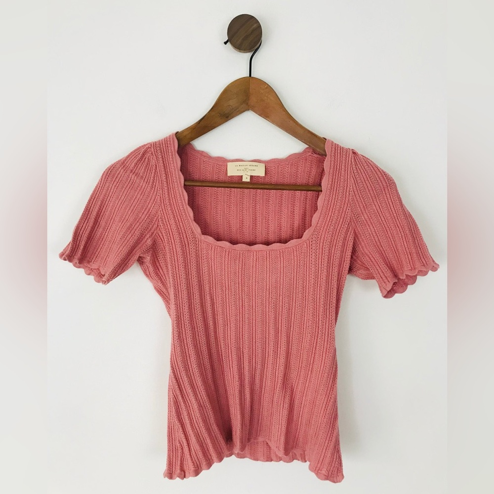 🥐RARE Color🥐 Sézane Women's Pink Ribbed Knit Anika Top in Rosewood